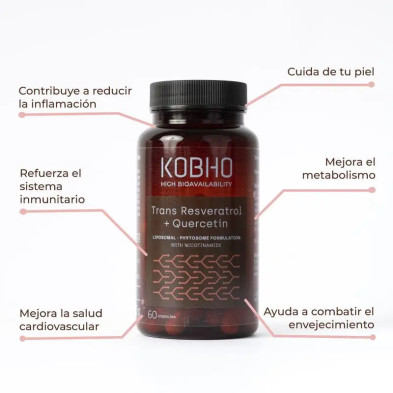 Trans Resveratrol + Quercetin Kobho 60 Capsulas envase
