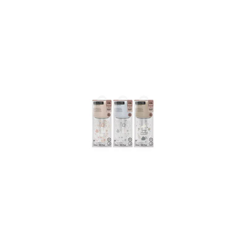 BIBERON VIDRIO TETINA FISIOLOGICA SILICONA SUAVINEX SX PRO SELECTION + 3 MESES 1 UNIDAD 240 ml FLUJO M