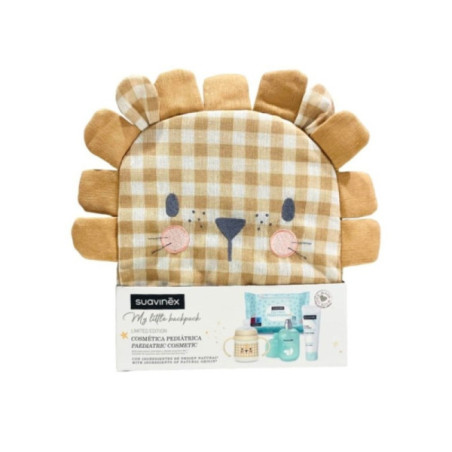 SUAVINEX MOCHILA INFANTIL LEÓN: CREMA PAÑAL 300 ML + COLONIA 100 ML + BIBERÓN CON ASAS + 25 TOALLITAS