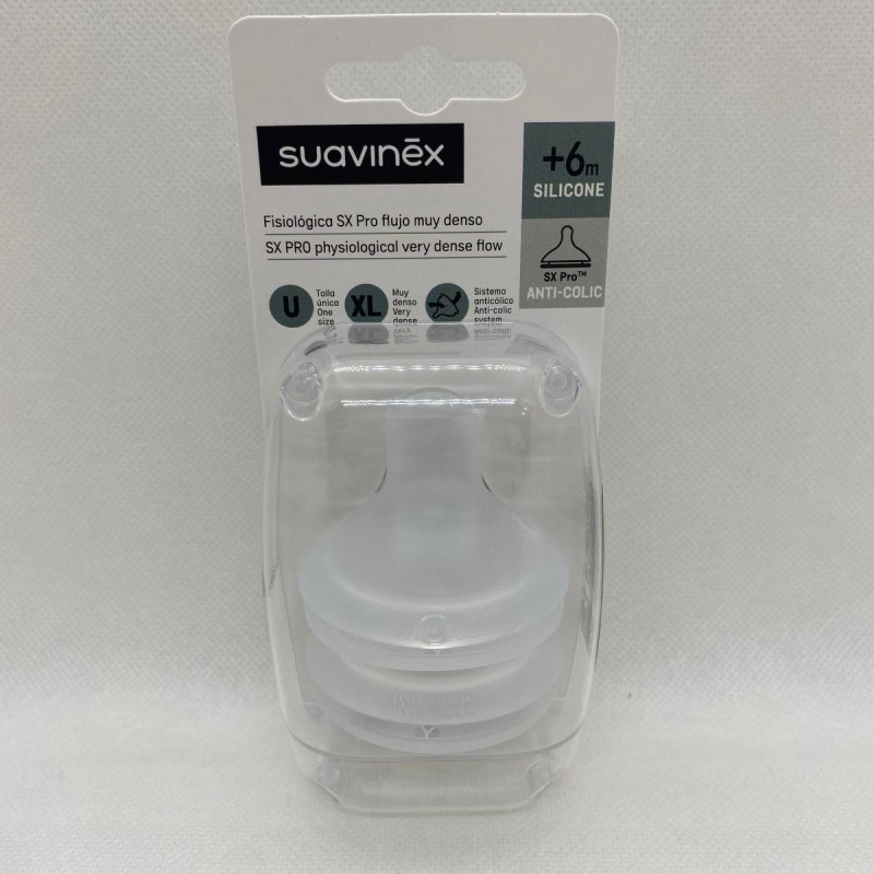 TETINA SILICONA FISIOLOGICA FLUJO DENSO SUAVINEX SX PRO + 6 MESES 2 UNIDADES