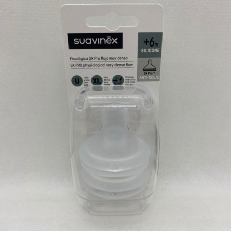 TETINA SILICONA FISIOLOGICA FLUJO DENSO SUAVINEX SX PRO + 6 MESES 2 UNIDADES
