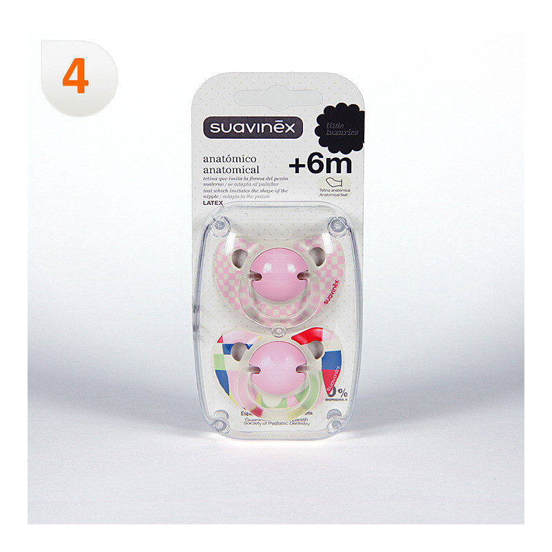 CHUPETE LATEX ANATOMICO SUAVINEX + 6 MESES 2 UNIDAD COLOR RO