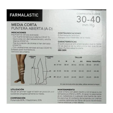 Media Corta (A-D) Compresion Fuerte Farmalastic Talla Grande envase